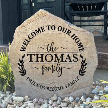 Personalized Golf Name Stone engraved with your family surname, creating a distinctive landscape centerpiece for golfers and golf-loving families.