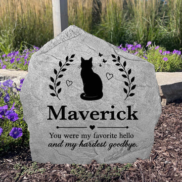 Custom engraved cat memorial stone featuring the heartfelt message "Forever Loved" to honor a cherished feline companion.