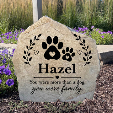Personalized Forever Loved Paw Print Memorial Stone engraved with a beloved pet's name for a lasting garden tribute.