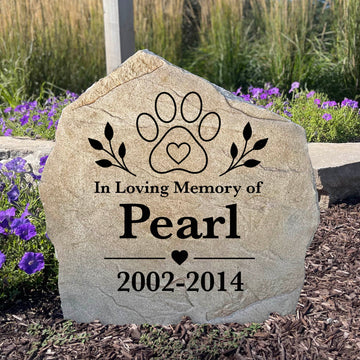 Personalized Forever Paw Print Memorial Stone engraved with a beloved pet's name for a lasting garden tribute.