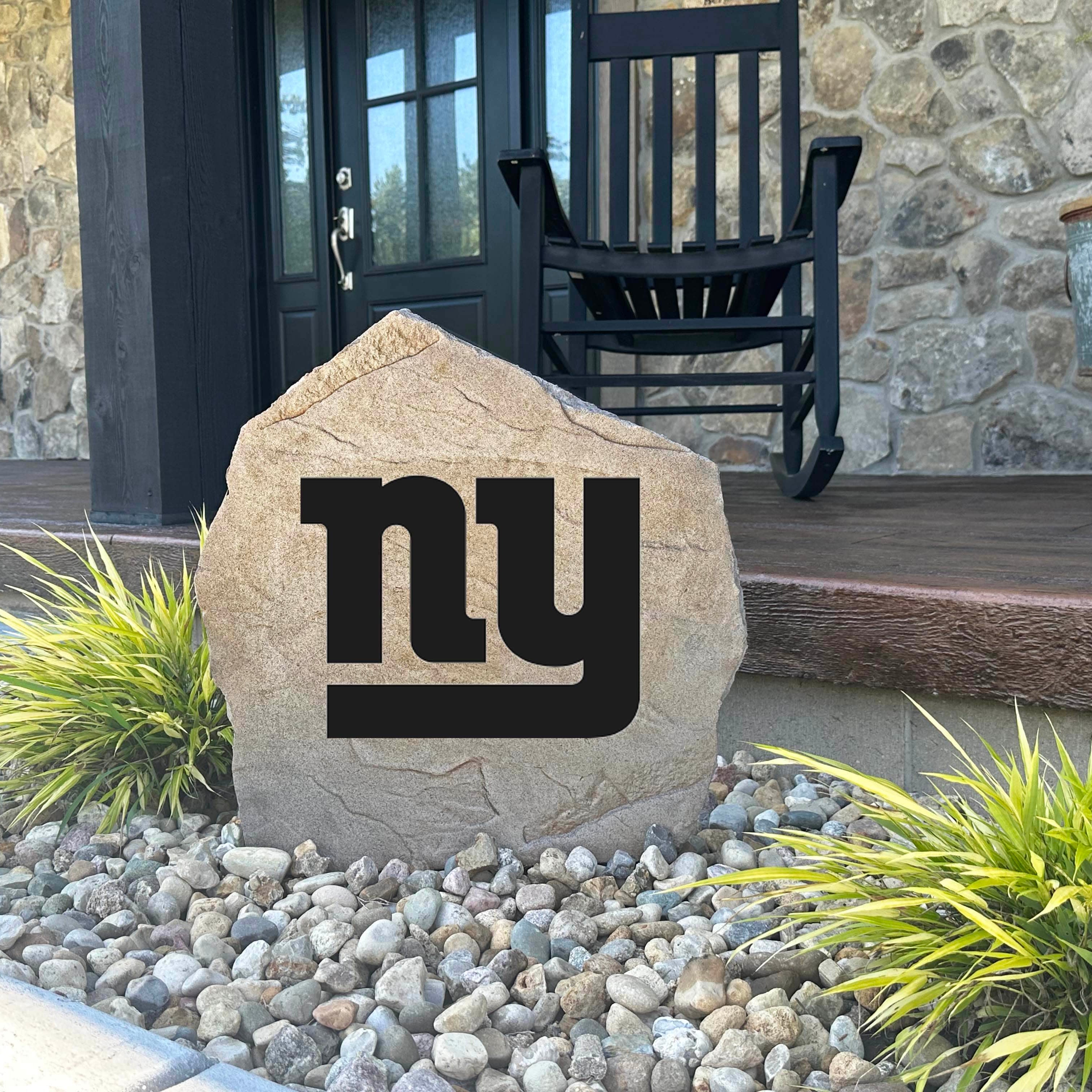 Officially licensed New York Giants Logo Stone handcrafted in the USA with detailed team engraving and weather-resistant durability. This decorative garden stone enhances outdoor spaces with lasting beauty and NFL team spirit.