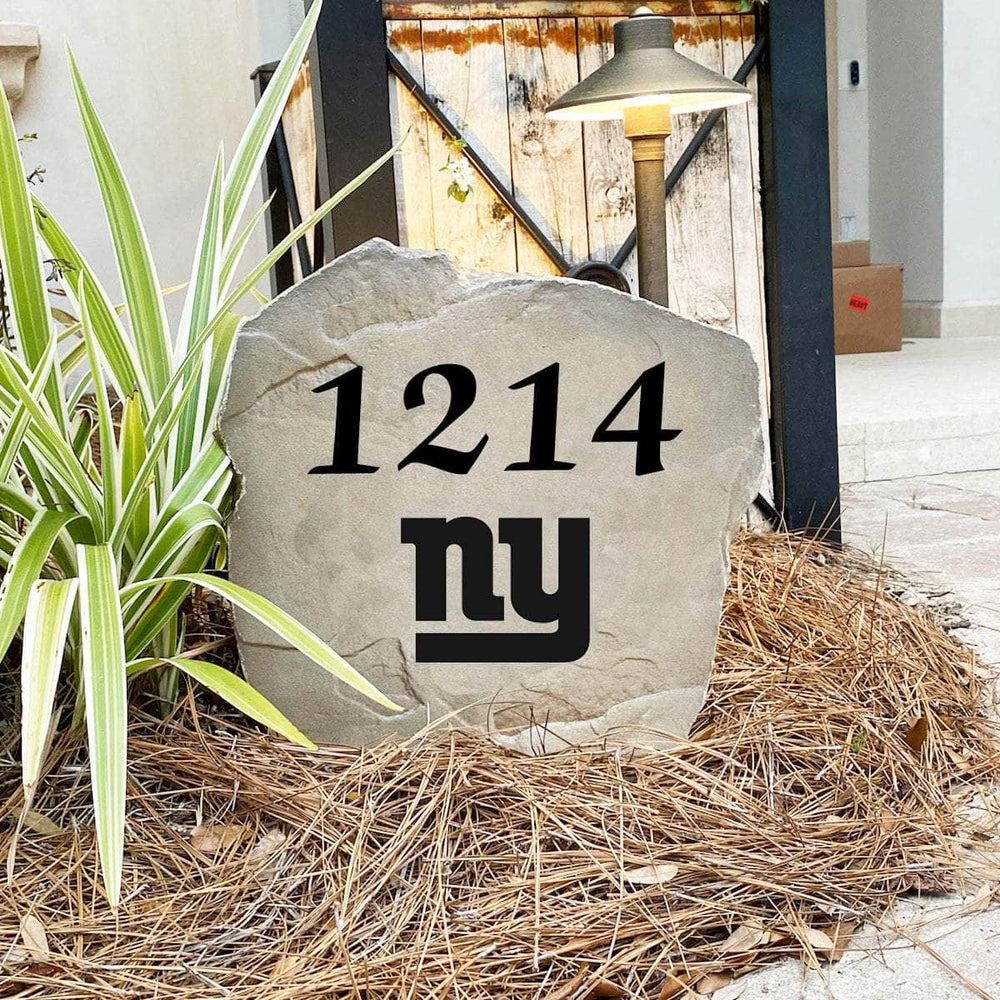 Engraved New York Giants Address Stone with custom house numbers and the official New York Giants logo, bringing football spirit and timeless style to front yard landscapes, walkways, and home entrances.