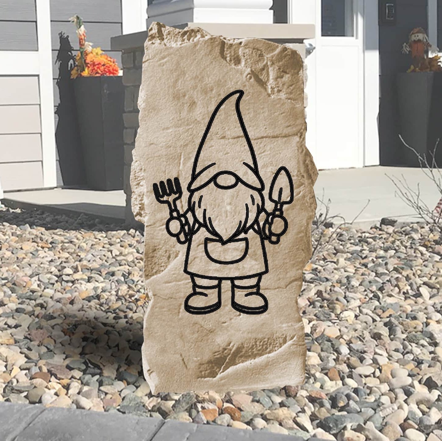 Nestled among blooming flowers and fresh mulch, the Vertical Gnome Stone brings cheerful personality to the garden with its engraved gnome design and tall profile. Perfect for adding a touch of whimsy, this charming accent creates a fun and inviting atmosphere along walkways, patios, or entryways.