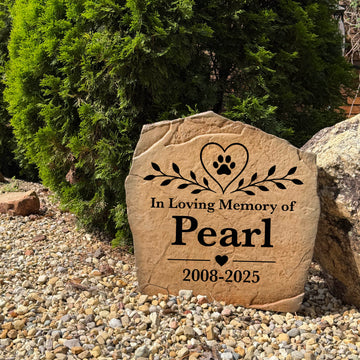 Engraved Heart & Paw memorial garden stone honoring the memory of a cherished dog or cat with personalized details