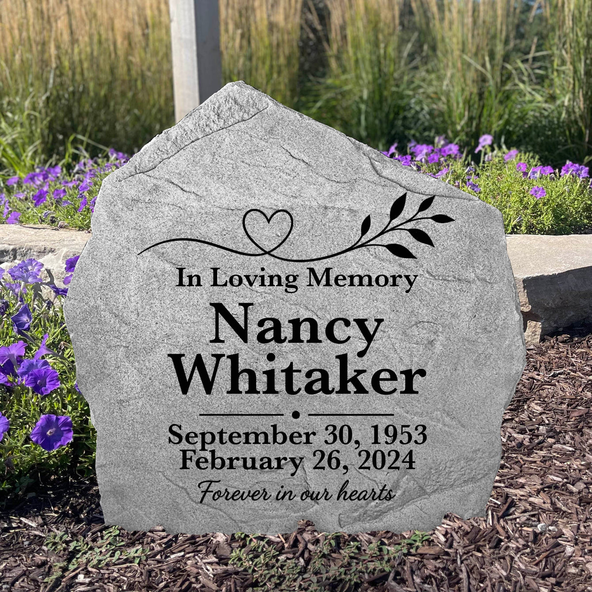 Custom Heart Vine memorial stone featuring an elegant floral heart design for outdoor remembrance