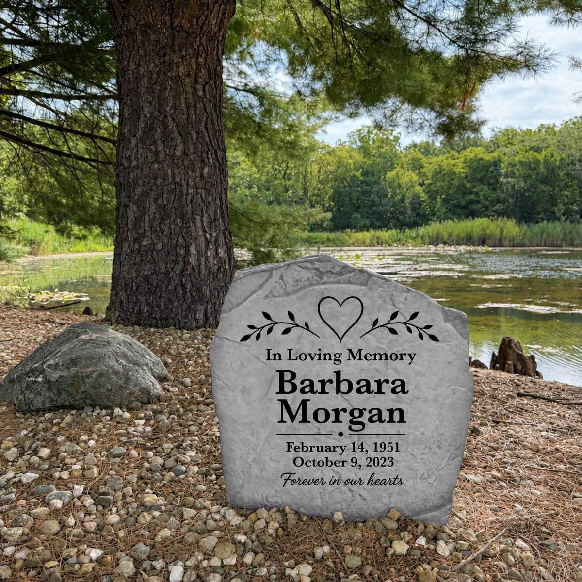 Personalized Heart & Vine remembrance stone made in the USA for a lasting outdoor memorial