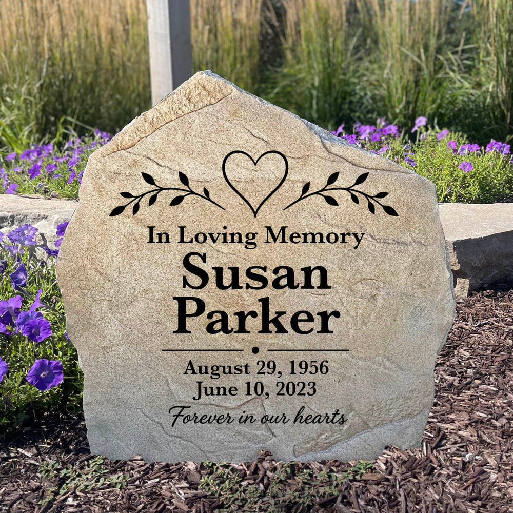 Heart & Vine Memorial Stone personalized with a loved one's name for a beautiful memorial garden tribute