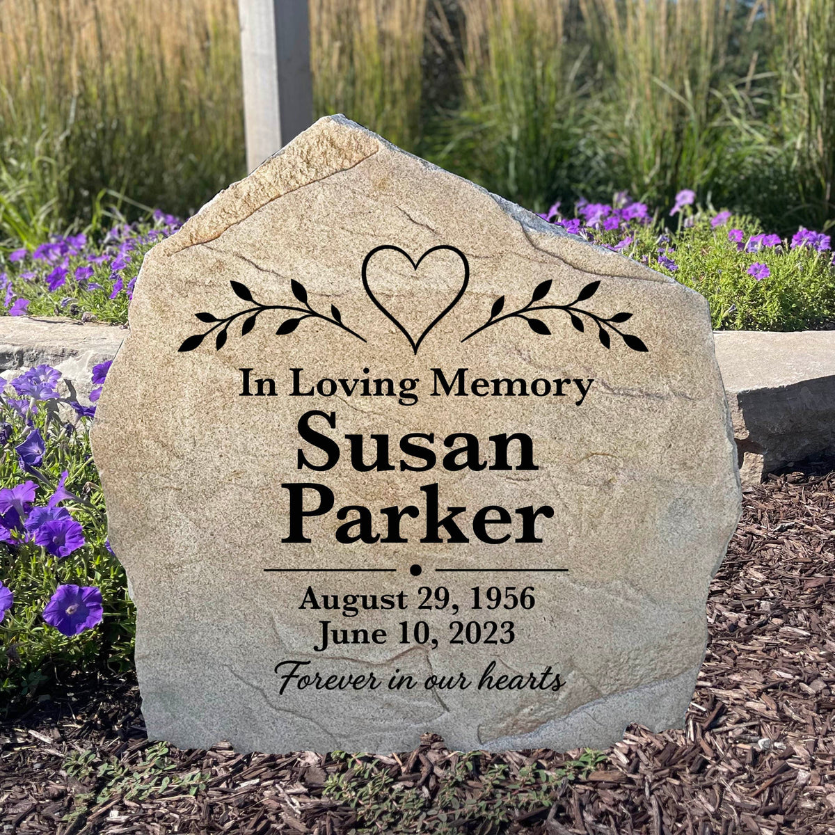 Heart & Vine Memorial Stone personalized with a loved one's name for a beautiful memorial garden tribute