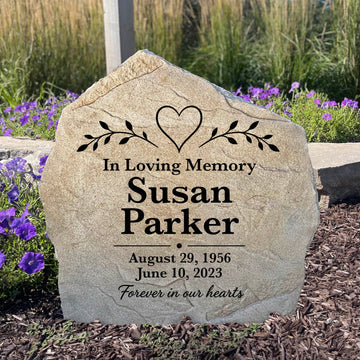 Heart & Vine Memorial Stone personalized with a loved one's name for a beautiful memorial garden tribute