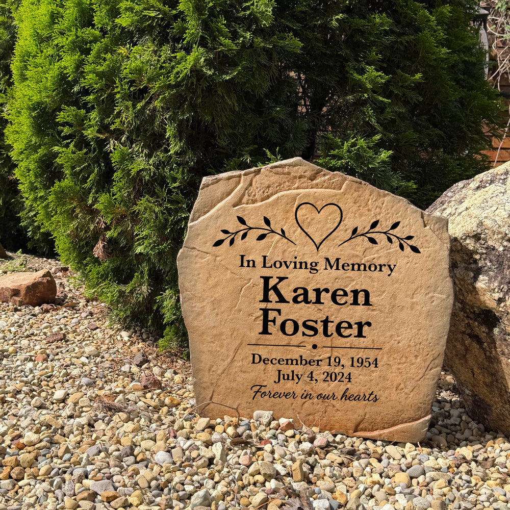 Engraved Heart & Vine memorial garden stone honoring the memory of a loved one with personalized details