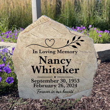 Heart Vine personalized memorial stone engraved with a loved one's name for a beautiful memorial garden