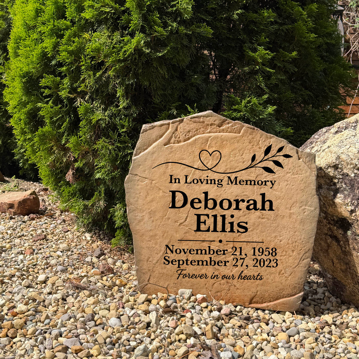 Engraved Heart Vine memorial garden stone honoring the memory of a loved one with personalized details