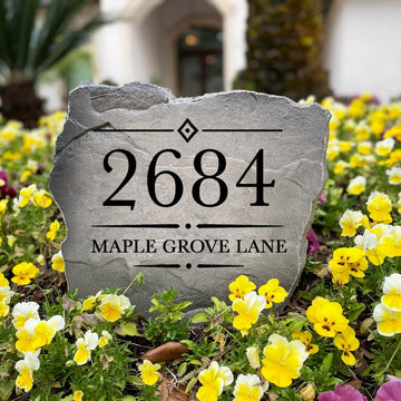 Personalized Heritage outdoor address marker engraved into durable stone with custom house numbers. A thoughtful gift for new homeowners, housewarming celebrations, weddings, and anyone looking to enhance their home's exterior.