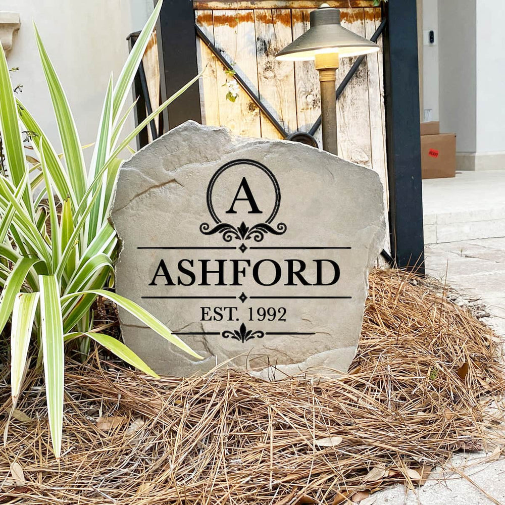 Made in the USA, the Heritage Name Stone is handcrafted with deep precision engraving and built for year-round outdoor durability. Available in Sandstone and Greystone finishes.