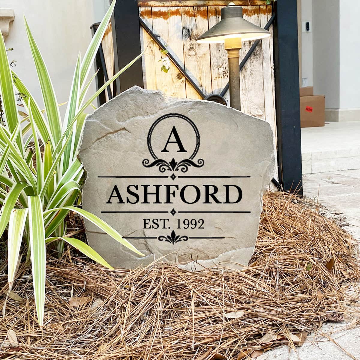 Made in the USA, the Heritage Name Stone is handcrafted with deep precision engraving and built for year-round outdoor durability. Available in Sandstone and Greystone finishes.