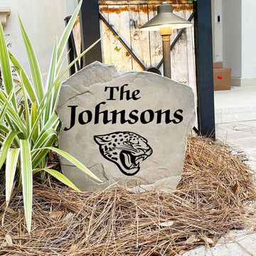 Engraved Jacksonville Jaguars Name Stone with a custom family name and the official Jacksonville Jaguars logo, bringing football spirit and timeless style to front yard landscapes, walkways, and home entrances.