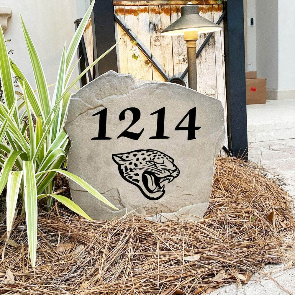 Engraved Jacksonville Jaguars Address Stone with custom house numbers and the official Jacksonville Jaguars logo, bringing football spirit and timeless style to front yard landscapes, walkways, and home entrances.