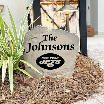 Engraved New York Jets Name Stone with a custom family name and the official New York Jets logo, bringing football spirit and timeless style to front yard landscapes, walkways, and home entrances.