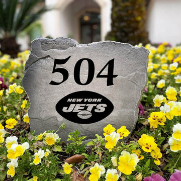 Officially licensed New York Jets Address Stone handcrafted in the USA with custom house numbers and durable engraved artwork. This weather-resistant address stone provides lasting beauty and curb appeal for football fans and outdoor spaces.