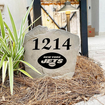 Engraved New York Jets Address Stone with custom house numbers and the official New York Jets logo, bringing football spirit and timeless style to front yard landscapes, walkways, and home entrances.