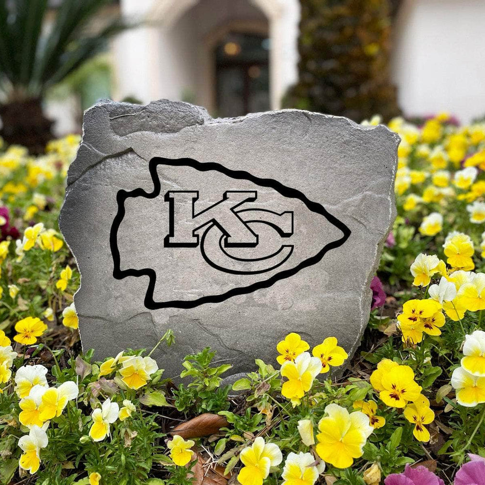 Officially licensed Kansas City Chiefs Logo Stone handcrafted in the USA with detailed team engraving and weather-resistant durability. This decorative garden stone enhances outdoor spaces with lasting beauty and NFL team spirit.