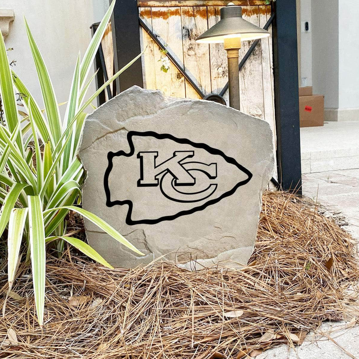 Engraved Kansas City Chiefs Logo Stone featuring the official Chiefs emblem, bringing football pride and timeless style to walkways, landscape beds, patios, and outdoor gathering areas.