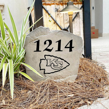 Engraved Kansas City Chiefs Address Stone with custom house numbers and the official Kansas City Chiefs logo, bringing football spirit and timeless style to front yard landscapes, walkways, and home entrances.
