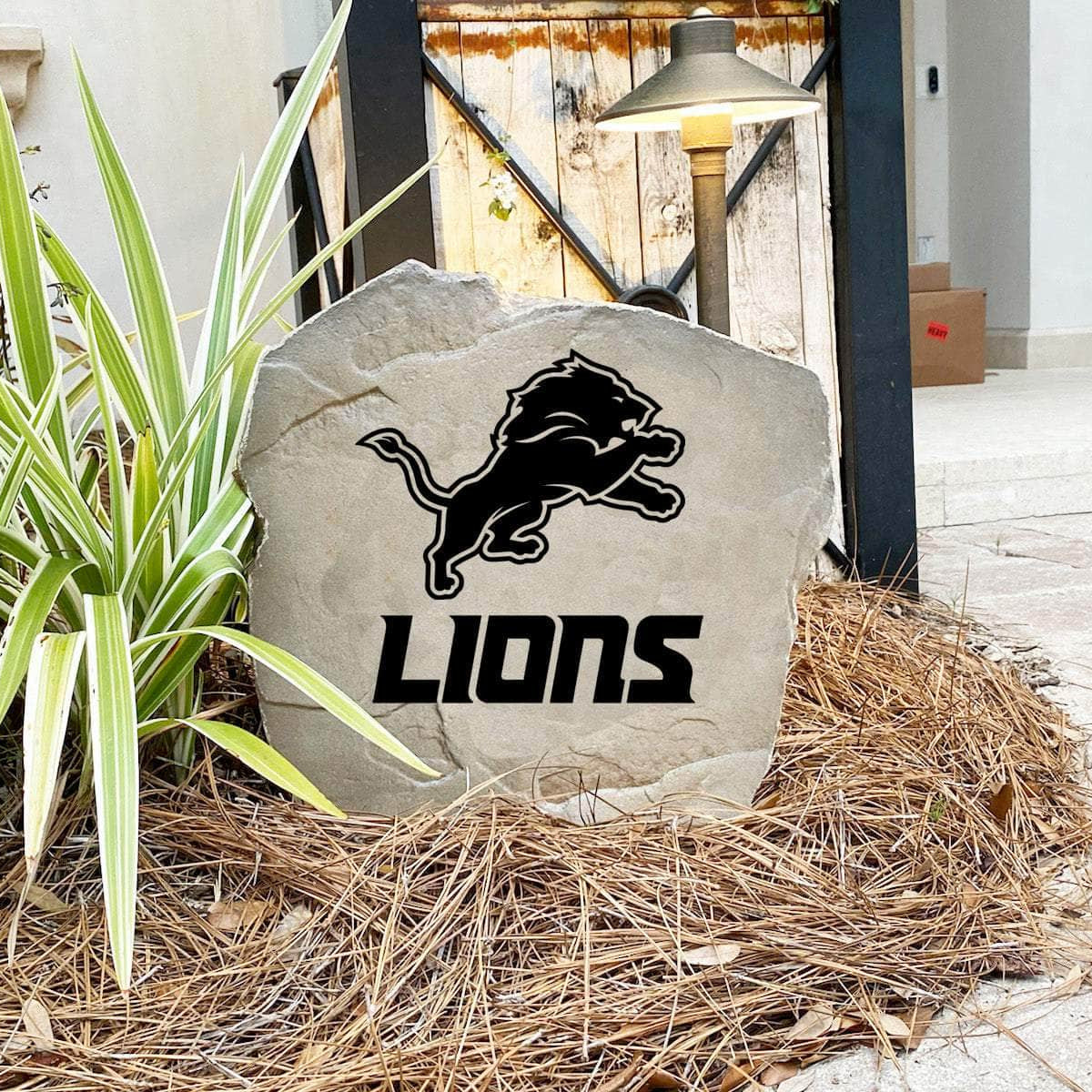 Engraved Detroit Lions Logo Stone featuring the official Lions emblem, bringing football pride and timeless style to walkways, landscape beds, patios, and outdoor gathering areas.