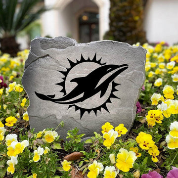 Officially licensed Miami Dolphins Logo Stone handcrafted in the USA with detailed team engraving and weather-resistant durability. This decorative garden stone enhances outdoor spaces with lasting beauty and NFL team spirit.