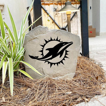 Engraved Miami Dolphins Logo Stone featuring the official Dolphins emblem, bringing football pride and timeless style to walkways, landscape beds, patios, and outdoor gathering areas.