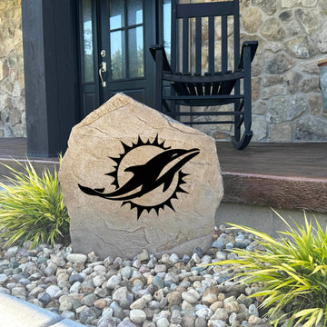 Decorative Miami Dolphins Logo Stone with officially licensed team graphics carved directly into the stone surface. Perfect for gardens, patios, fan caves, and entryways, this outdoor décor celebrates Miami Dolphins football tradition and team pride.