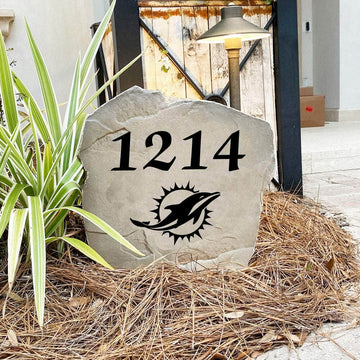 Engraved Miami Dolphins Address Stone with custom house numbers and the official Miami Dolphins logo, bringing football spirit and timeless style to front yard landscapes, walkways, and home entrances.
