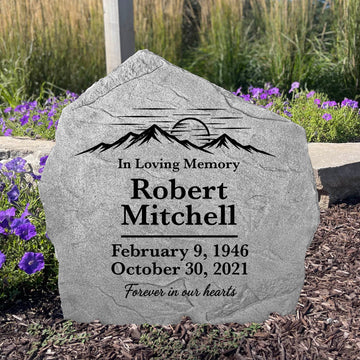 Custom Mountain View Memorial Stone featuring an engraved mountain scene for a lasting outdoor memorial