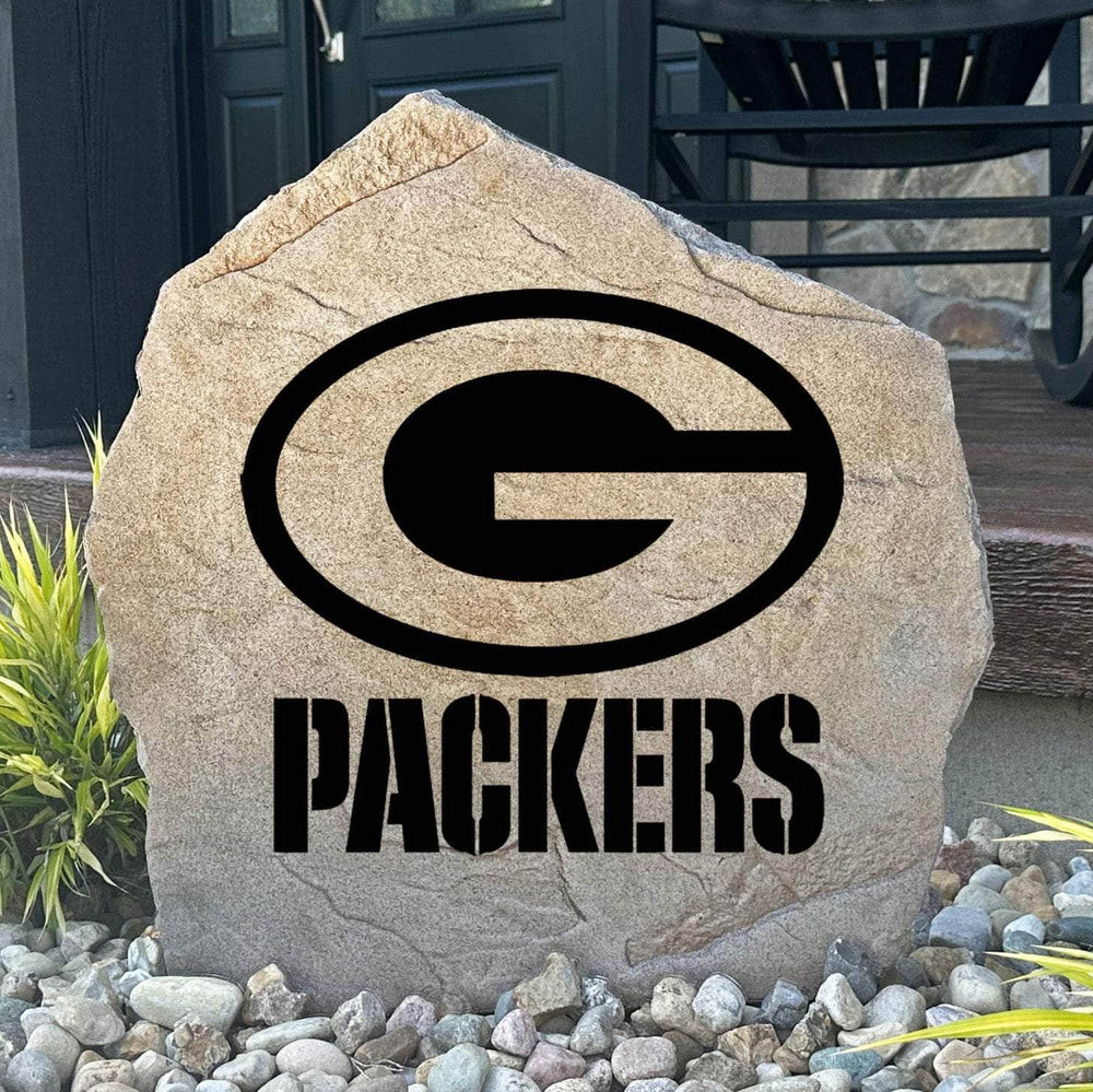 Officially licensed Green Bay Packers Logo Stone featuring the iconic Green Bay Packers logo engraved directly into the stone surface. This decorative garden stone adds NFL team spirit and curb appeal to front yards, patios, gardens, and entryways.
