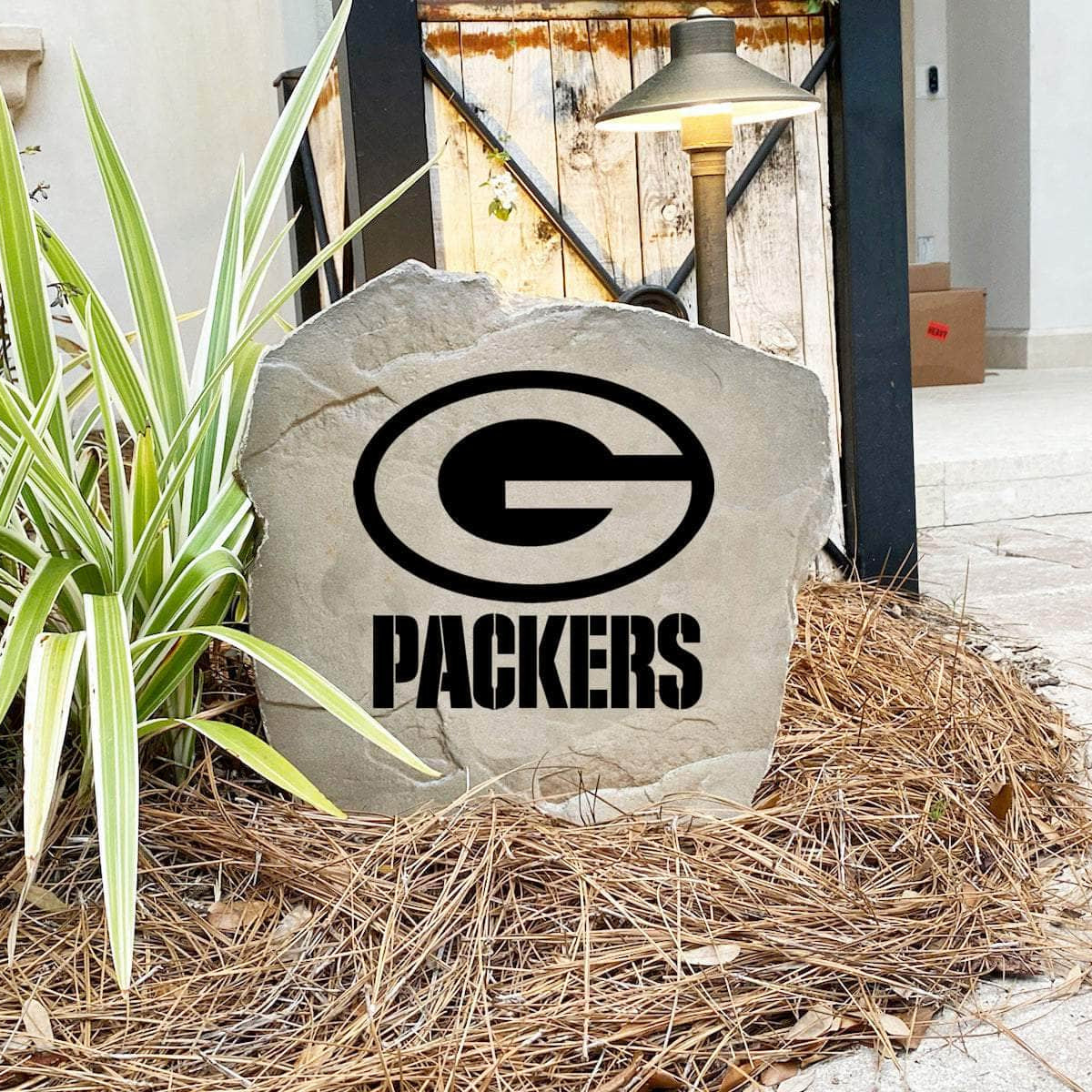Engraved Green Bay Packers Logo Stone featuring the official Packers emblem, bringing football pride and timeless style to walkways, landscape beds, patios, and outdoor gathering areas.