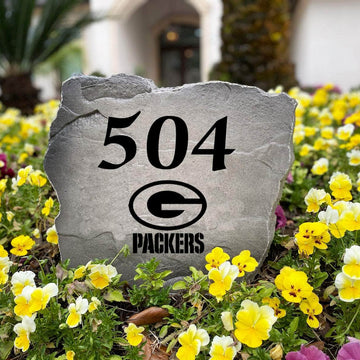 Officially licensed Green Bay Packers Address Stone handcrafted in the USA with custom house numbers and durable engraved artwork. This weather-resistant address stone provides lasting beauty and curb appeal for football fans and outdoor spaces.