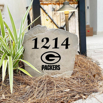 Engraved Green Bay Packers Address Stone with custom house numbers and the official Green Bay Packers logo, bringing football spirit and timeless style to front yard landscapes, walkways, and home entrances.