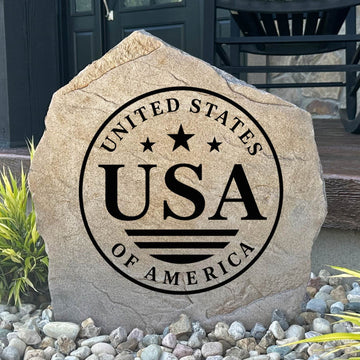 Patriotic Seal Stone featuring a beautifully engraved American eagle seal that symbolizes freedom, strength, and national pride. This decorative landscape stone creates a striking focal point for gardens, patios, walkways, and front entryways.