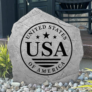 Decorative Patriotic Seal Stone engraved directly into durable stone with a timeless American-inspired design. Perfect for flower beds, memorial gardens, porches, outdoor living spaces, and beautifully landscaped yards.