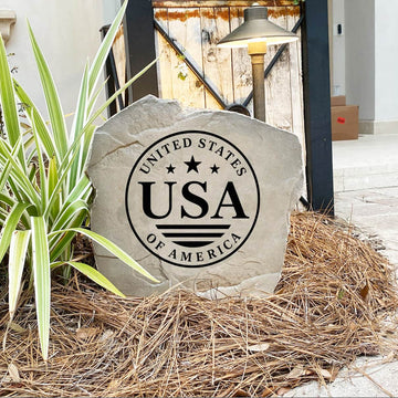 Handcrafted Patriotic Seal Stone proudly made in the USA with deep precision engraving and weather-resistant construction. Available in Sandstone and Greystone finishes for lasting outdoor beauty throughout every season.