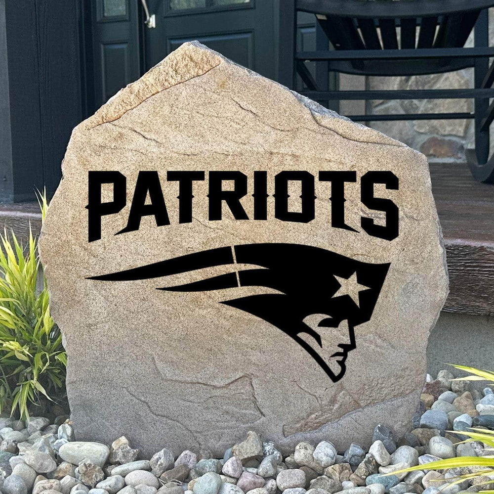 Officially licensed New England Patriots Logo Stone featuring the iconic New England Patriots logo engraved directly into the stone surface. This decorative garden stone adds NFL team spirit and curb appeal to front yards, patios, gardens, and entryways.
