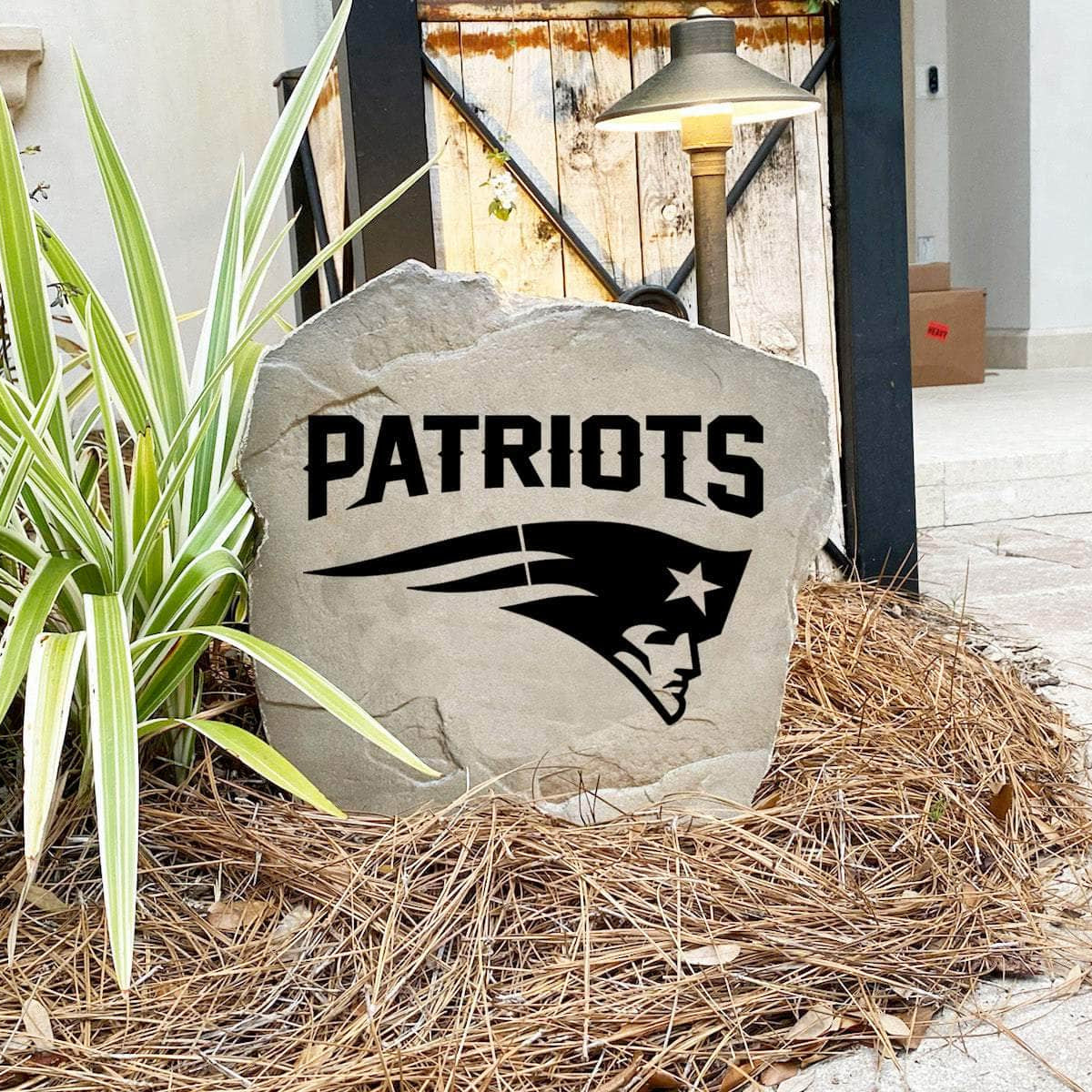 Engraved New England Patriots Logo Stone featuring the official Patriots emblem, bringing football pride and timeless style to walkways, landscape beds, patios, and outdoor gathering areas.