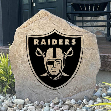 Officially licensed Las Vegas Raiders Logo Stone featuring the iconic Las Vegas Raiders logo engraved directly into the stone surface. This decorative garden stone adds NFL team spirit and curb appeal to front yards, patios, gardens, and entryways.