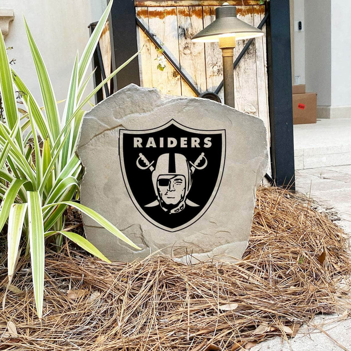 Engraved Las Vegas Raiders Logo Stone featuring the official Raiders emblem, bringing football pride and timeless style to walkways, landscape beds, patios, and outdoor gathering areas.