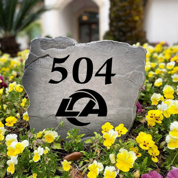 Officially licensed Los Angeles Rams Address Stone handcrafted in the USA with custom house numbers and durable engraved artwork. This weather-resistant address stone provides lasting beauty and curb appeal for football fans and outdoor spaces