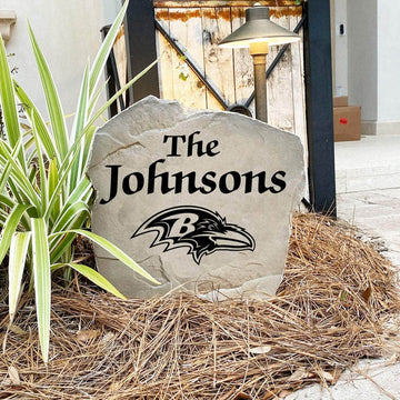 Handcrafted Baltimore Ravens Name Stone proudly made in the USA with precision engraving and officially licensed NFL artwork. Available in Sandstone and Greystone finishes for timeless outdoor beauty.