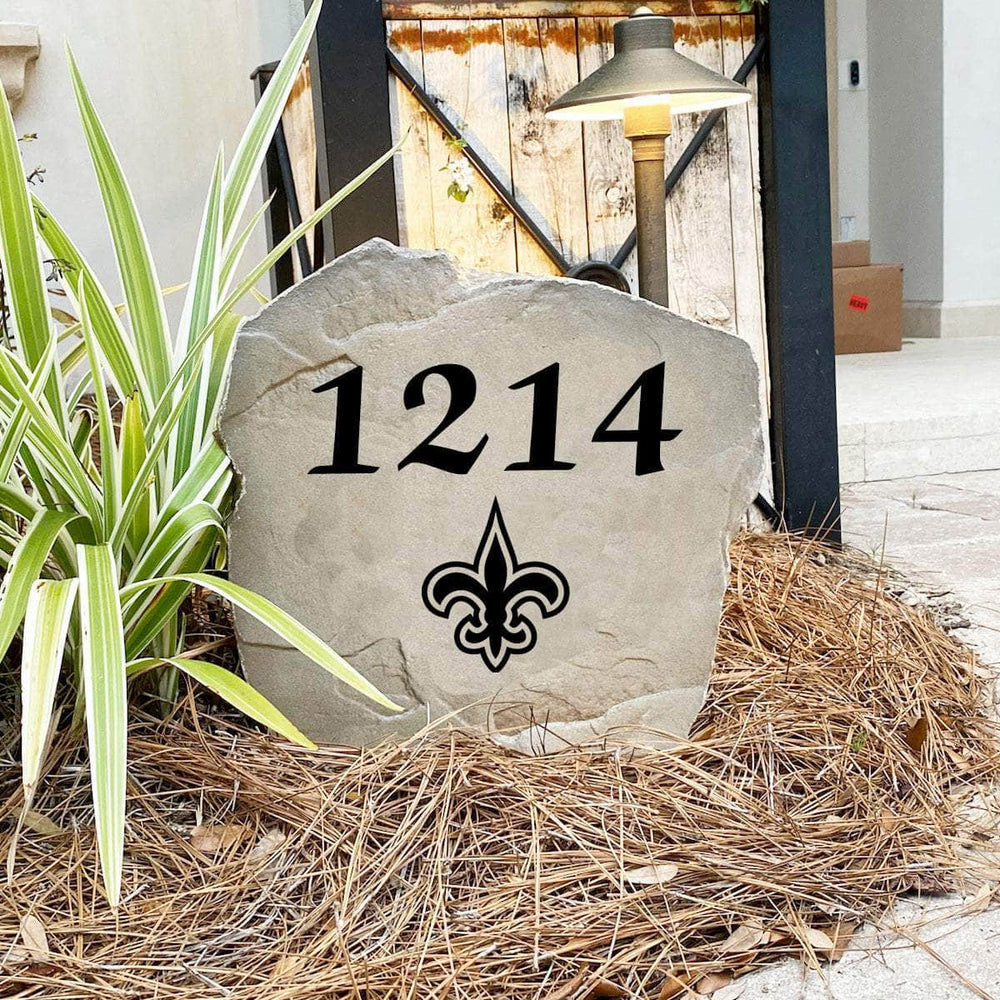 Engraved New Orleans Saints Address Stone with custom house numbers and the official New Orleans Saints logo, bringing football spirit and timeless style to front yard landscapes, walkways, and home entrances.