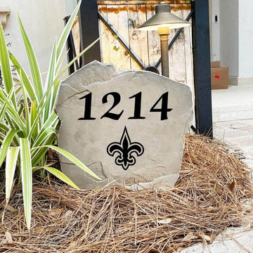 Engraved New Orleans Saints Address Stone with custom house numbers and the official New Orleans Saints logo, bringing football spirit and timeless style to front yard landscapes, walkways, and home entrances.
