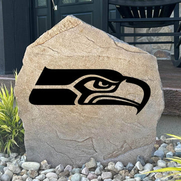 Officially licensed Seattle Seahawks Logo Stone featuring the iconic Seattle Seahawks logo engraved directly into the stone surface. This decorative garden stone adds NFL team spirit and curb appeal to front yards, patios, gardens, and entryways.