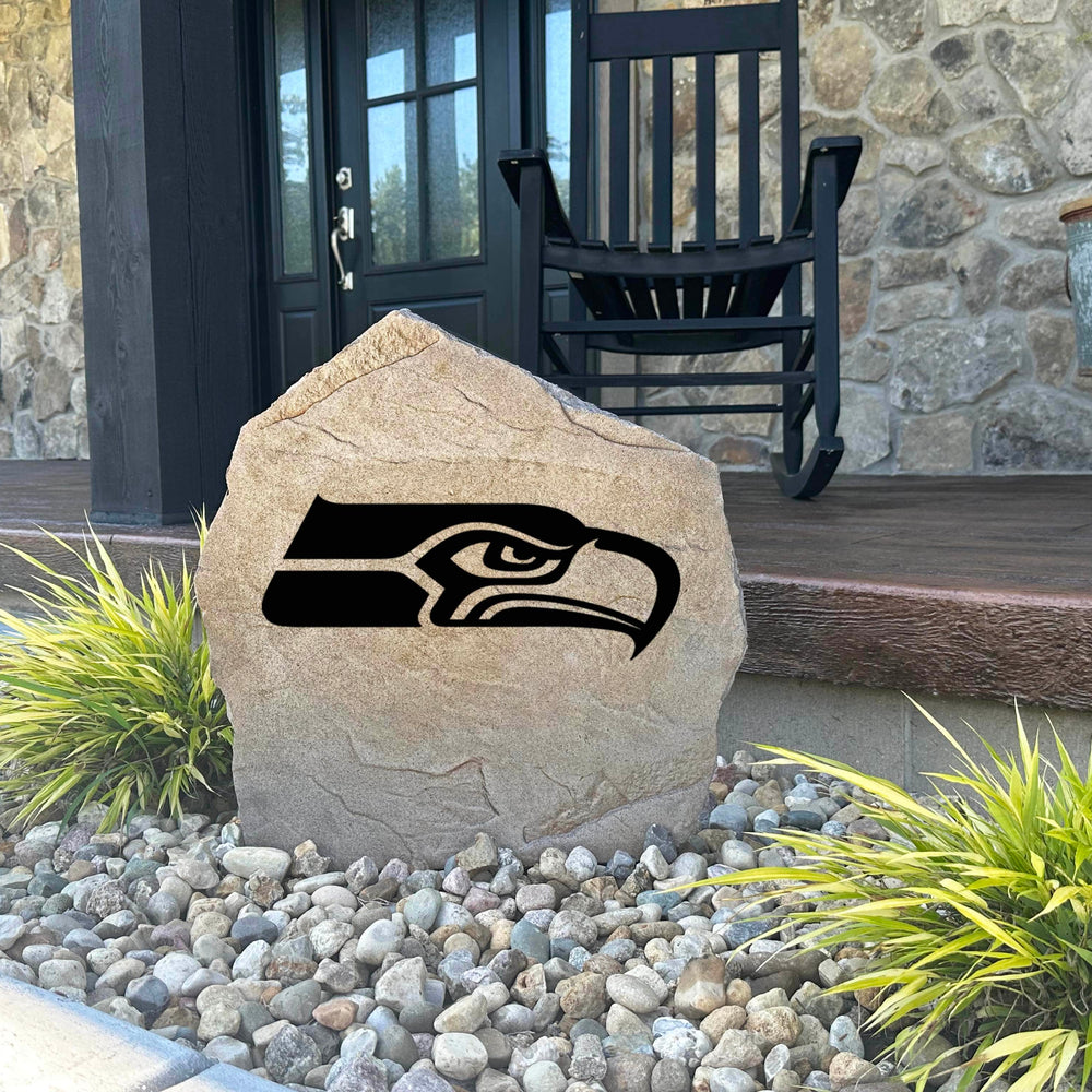 Decorative Seattle Seahawks Logo Stone with officially licensed team graphics carved directly into the stone surface. Perfect for gardens, patios, fan caves, and entryways, this outdoor décor celebrates Seahawks football tradition and team pride.